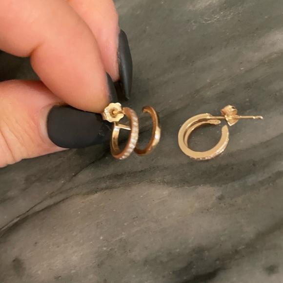 Zoe Chicco 14K PAVE DIAMOND DOUBLE HUGGIE HOOPS - Picture 5 of 5